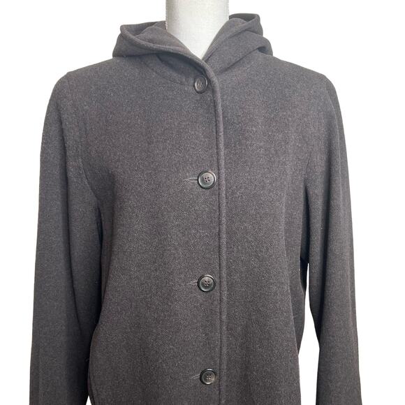 Vintage 90s Jones NY Coat Gray Wool Cashmere Long Hooded Jacket Sz Large - Picture 4 of 12